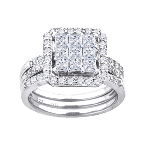 925 Sterling Silver Womens Princess Cut Cubic Zirconia Square Head Engagement Ring Size 7
