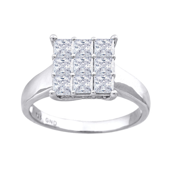 925 Sterling Silver Womens Princess Cut Cubic Zirconia Square Head Engagement Ring Size 6