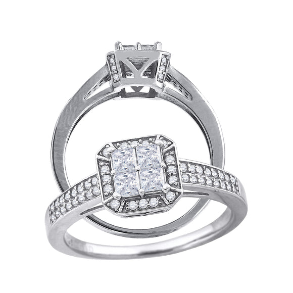 925 Sterling Silver Womens Princess Cut Cubic Zirconia Octagon Head Engagement Ring Size 7