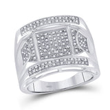 Sterling Silver Mens Round Diamond Square Cluster Ring 1/4 Cttw