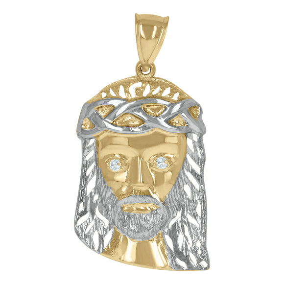 10kt Two-tone Gold Mens Women Cubic Zirconia Cubic-zirconia Jesus Face Religious Charm Pendant
