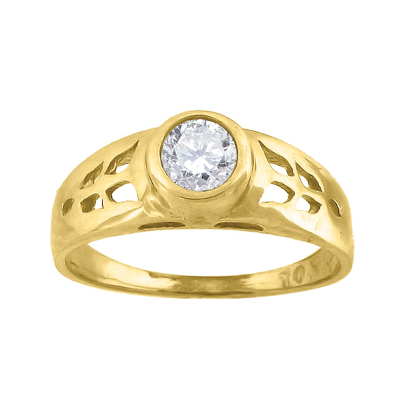 10kt Yellow Gold Baby Round Cubic Zirconia Birth Stone Ring