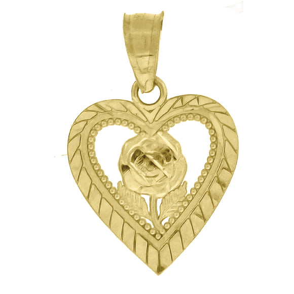 10kt Yellow Gold Womens Flower Ht:17.5mm x W:11.8mm Heart Charm Pendant
