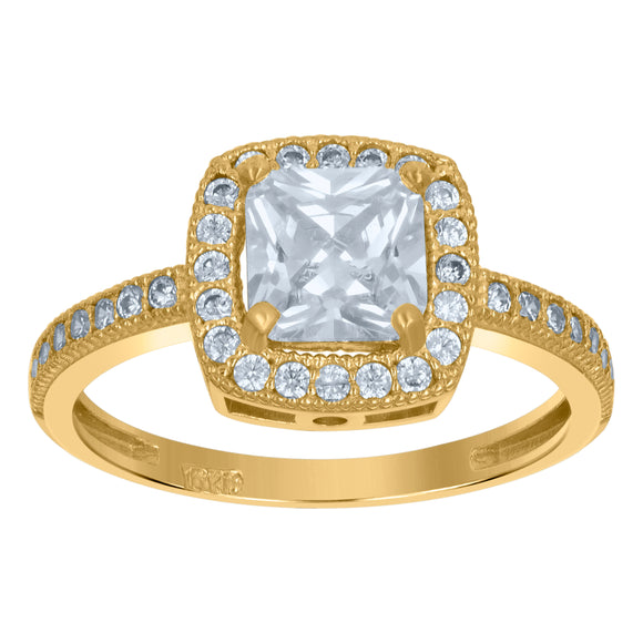 10kt Two-tone Gold Womens Round And Princess CZ Square Halo Engagement Ring