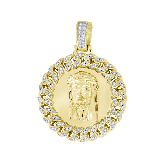 925 Sterling Silver Yellow-tone Mens CZ Jesus Religious Charm Pendant