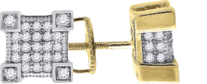 925 Sterling Silver Yellow-Tone Unisex Cubic Zirconia Square Stud Earrings