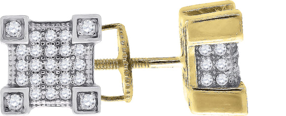 925 Sterling Silver Yellow-Tone Unisex Cubic Zirconia Square Stud Earrings