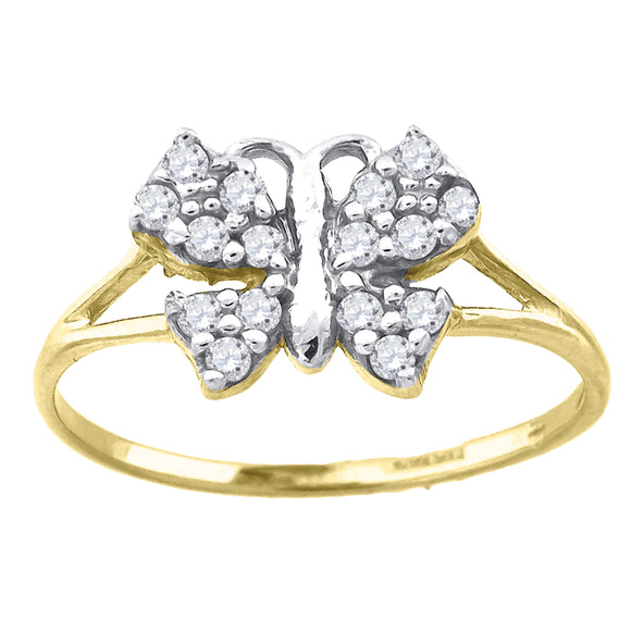 10kt Two-tone Gold Womens Round Cubic Zirconia Butterfly Band Ring
