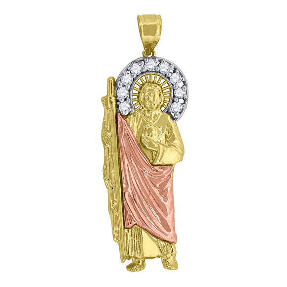 10kt Tri-color Gold Mens Women Cubic Zirconia Cubic-zirconia Saint Jude Religious Charm Pendant