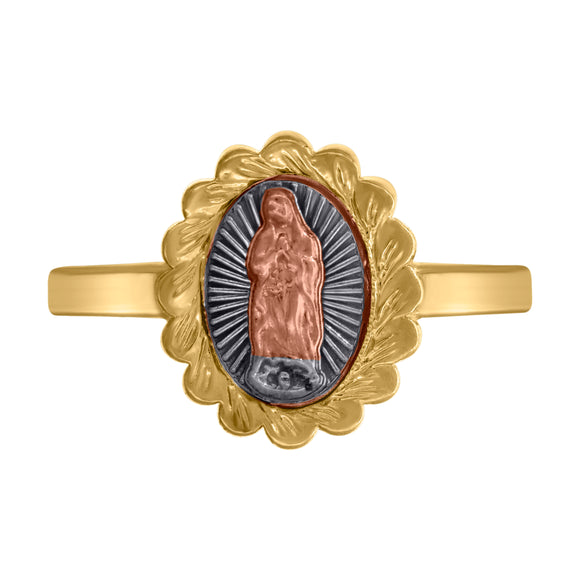 10kt Tri-color Gold Womens DC Textured Lady Of Guadalupe Religious Ring