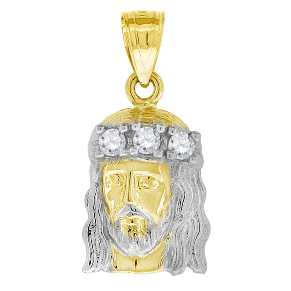 10kt Gold Two-tone Cubic-zirconia Unisex Jesus Ht:23.1mm x W:11.2mm Religious Charm Pendant
