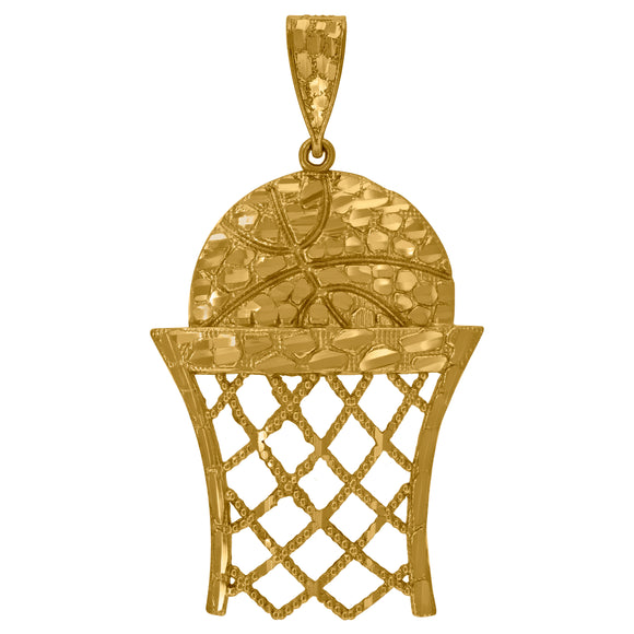 10kt Yellow Gold Mens Diamond-cut Textured Nugget Basketball Sport Charm Pendant
