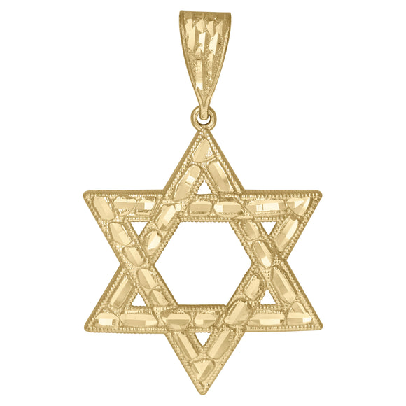 10kt Yellow Gold Mens Women Nugget Textured Star Of David Religious Charm Pendant