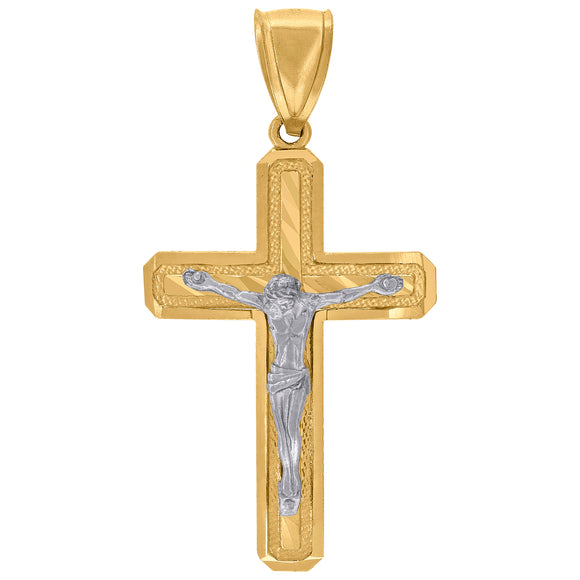 10kt Two-tone Gold Mens Women Diamond-cut Crucifix Cross Religious Charm Pendant