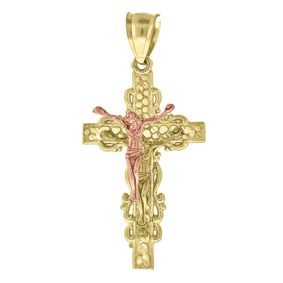 10kt Two-Tone Gold Womens Crucifix Religious Cross Charm Pendant With Rose Gold Jesus