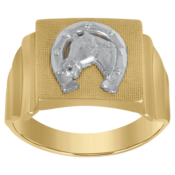 10kt Two-tone Gold Mens Textured Horseshoe Signet Ring