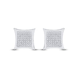 Sterling Silver Womens Round Diamond Kite Square Earrings 1/5 Cttw