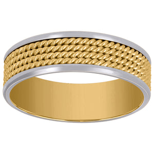 14kt Two-tone Gold Rope Milgrain Center Wedding Band Ring 6.5mm Size 10