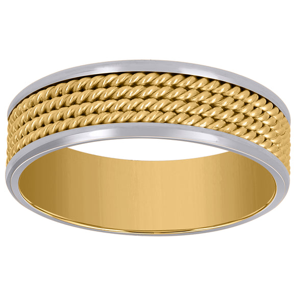 14kt Two-tone Gold Rope Milgrain Center Wedding Band Ring 6.5mm Size 10