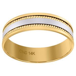 14kt Two-tone Gold Unisex Center Polished Rope Milgrain Wedding Band Ring 6mm Size 13