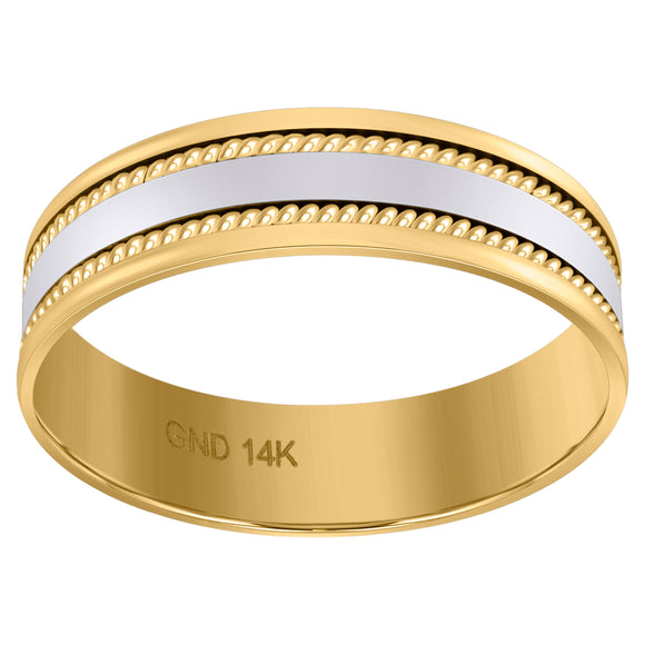 14kt Two-tone Gold Unisex Center Polished Rope Milgrain Wedding Band Ring 6mm Size 13
