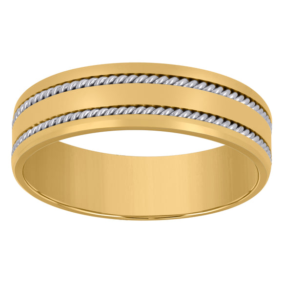 14kt Two-tone Gold Unisex Center Polished Rope Milgrain Wedding Band Ring 6mm Size 11