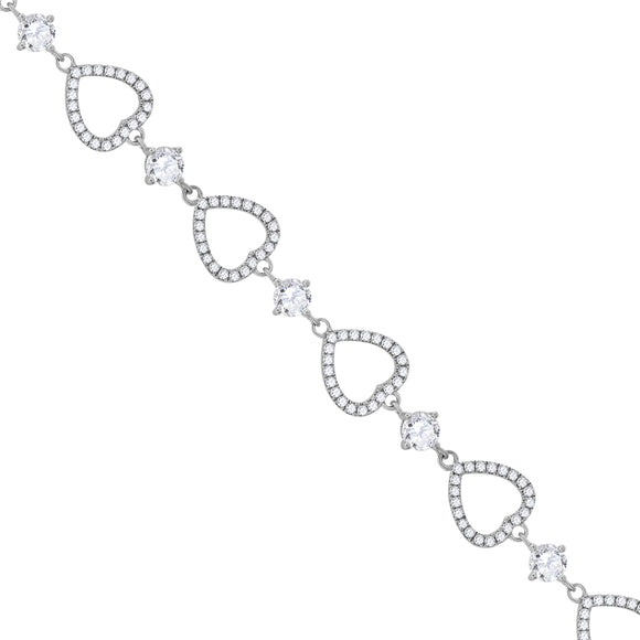 925 Sterling Silver Women Cubic Zirconia Link Heart Bracelet