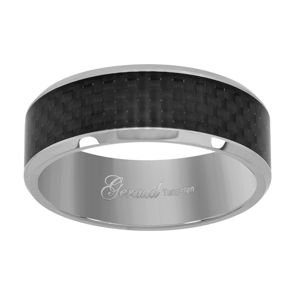 Tungsten Black Carbon Fiber Mens Comfort-fit 8mm Size-7 Wedding Band