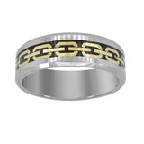 Tungsten Gold-toned Chain Link Inlay Beveled Edges Mens Comfort-fit 8mm Size-11 Wedding Band