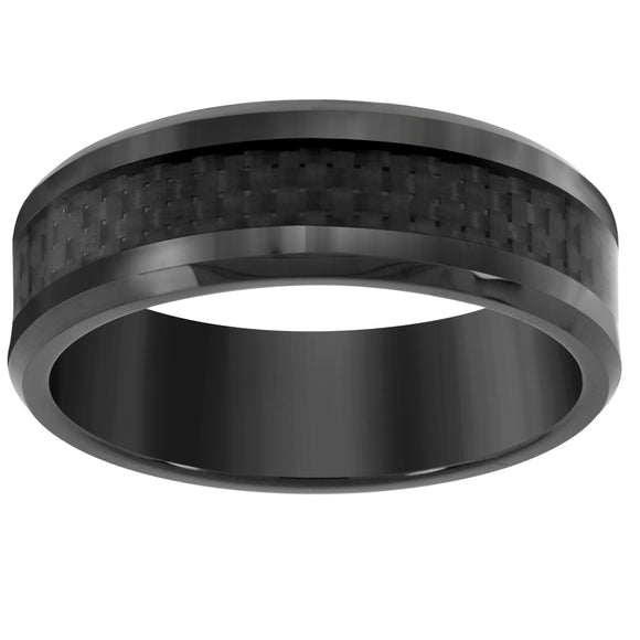 Tungsten Mens Black Carbon Fiber Inlay Comfort-fit 8mm Size-7 Wedding Band