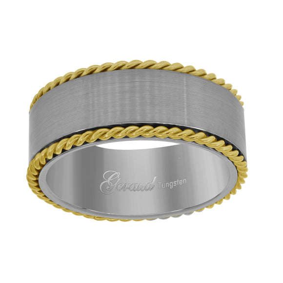 Tungsten Two-tone Brushed Twisted Rope Sides Mens Comfort-fit 8mm Size-7 Wedding Band