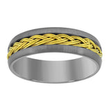 Tungsten Gold-Tone Braided Center Mens Comfort-fit 7mm Size-11 Wedding Band
