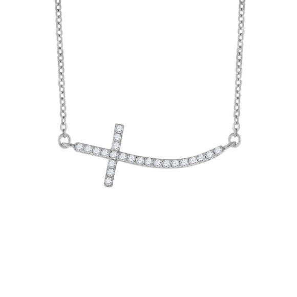 925 Sterling Silver Women Cubic Zirconia Rolo Link Religious Cross Necklace