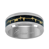 Tungsten Heart Beat Black Carbon Fiber Inlay Polished Mens Comfort-fit 8mm Size-12.5 Wedding Band