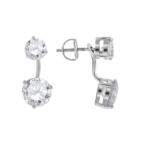 925 Sterling Silver Womens Cubic Zirconia Round Earring Jacket With Studs