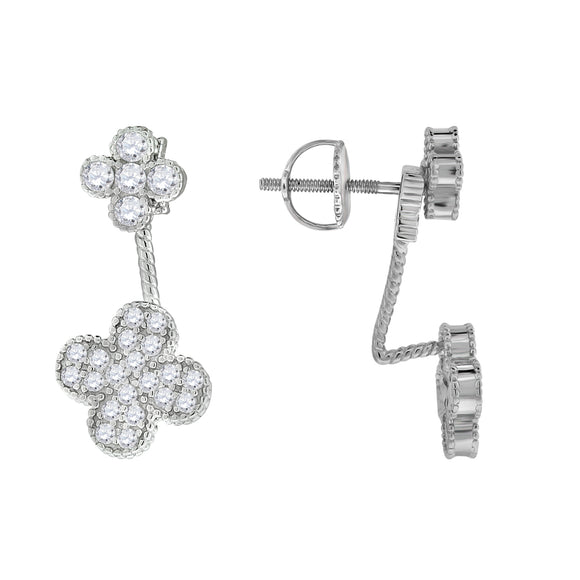 925 Sterling Silver Womens Cubic Zirconia Flower Earring Jacket With Studs