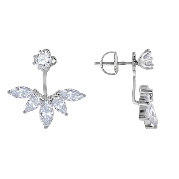 925 Sterling Silver Womens Marquise Cubic Zirconia Leaf Motif Earring Jacket With Studs