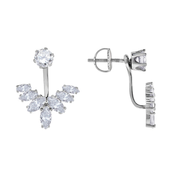 925 Sterling Silver Womens Marquise Cubic Zirconia Leaf Motif Earring Jacket With Studs