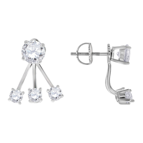 925 Sterling Silver Womens Cubic Zirconia Earring Jacket With Studs