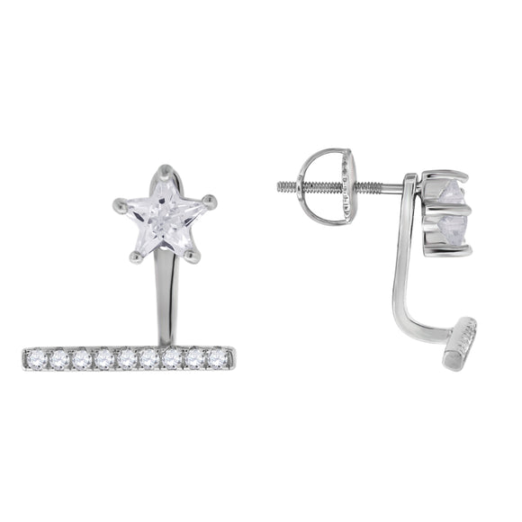 925 Sterling Silver Womens Star Cubic Zirconia Star Earring Jacket With Studs