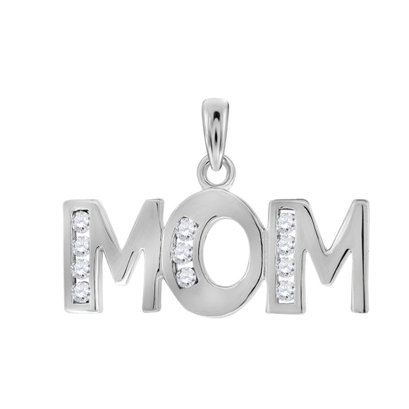 925 Sterling Silver Womens Cubic Zirconia MOM Charm Pendant