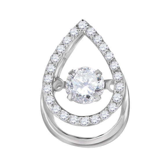 925 Sterling Silver Womens Cubic Zirconia Fashion Teardrop Slide Charm Pendant