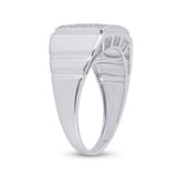 Sterling Silver Mens Round Diamond Cluster Ring 1/10 Cttw