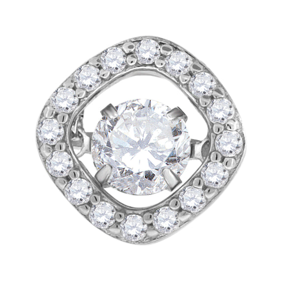 925 Sterling Silver Womens Cubic Zirconia Fashion Square Slide Charm Pendant