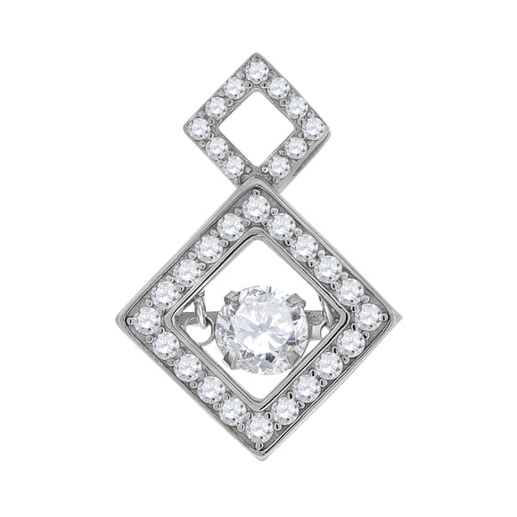 925 Sterling Silver Womens Cubic Zirconia Fashion Square Charm Pendant