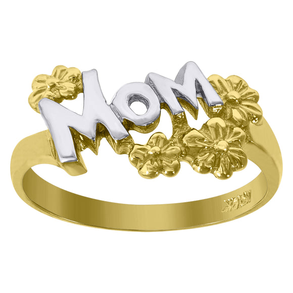 14kt Gold Womens Two-tone Mom Flower SZ7 Band Ring