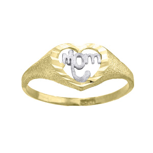 14kt Two-tone Gold Womens Diamond-cut Textured Mom Ring