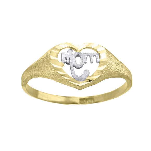 14kt Two-tone Gold Womens Diamond-cut Textured Mom Ring