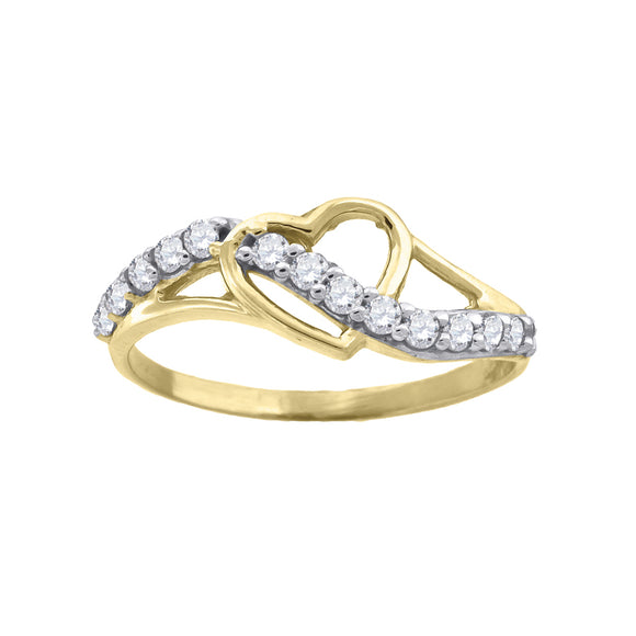 14kt Two-tone Gold Womens Cubic Zirconia Heart Band Ring