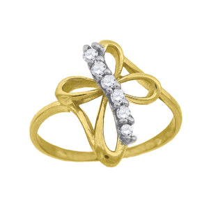 14kt Two-tone Gold Womens Cubic Zirconia Infinity Cross Band Ring
